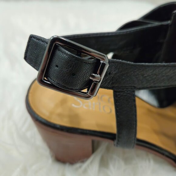 Franco Sarto Harlet Genuine Leather Black Cut Out Peep Toe Heels Boots Sandals - Picture 6 of 9